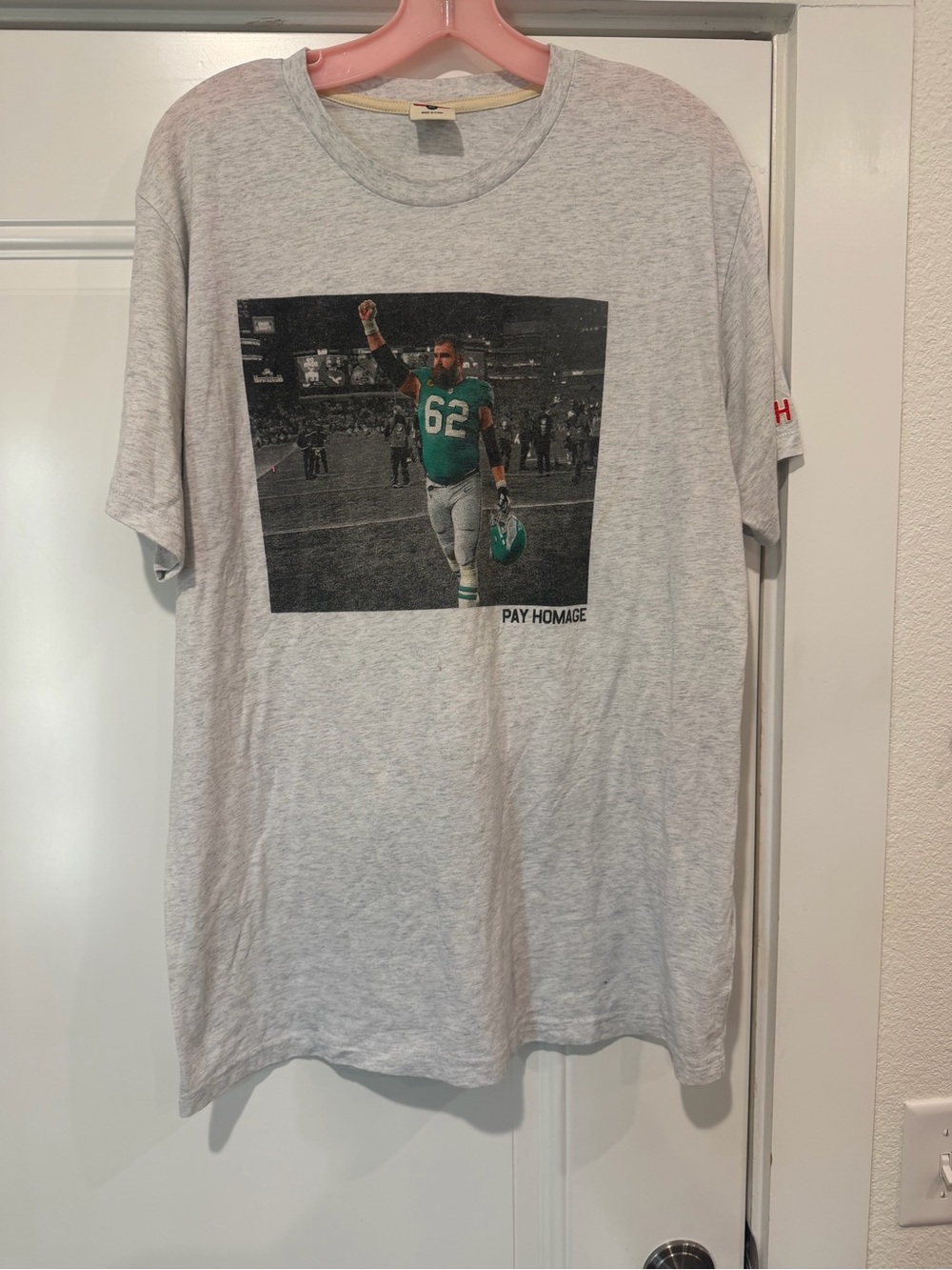 HOMAGE Heather Gray Graphic Tee with Green Football Player Print